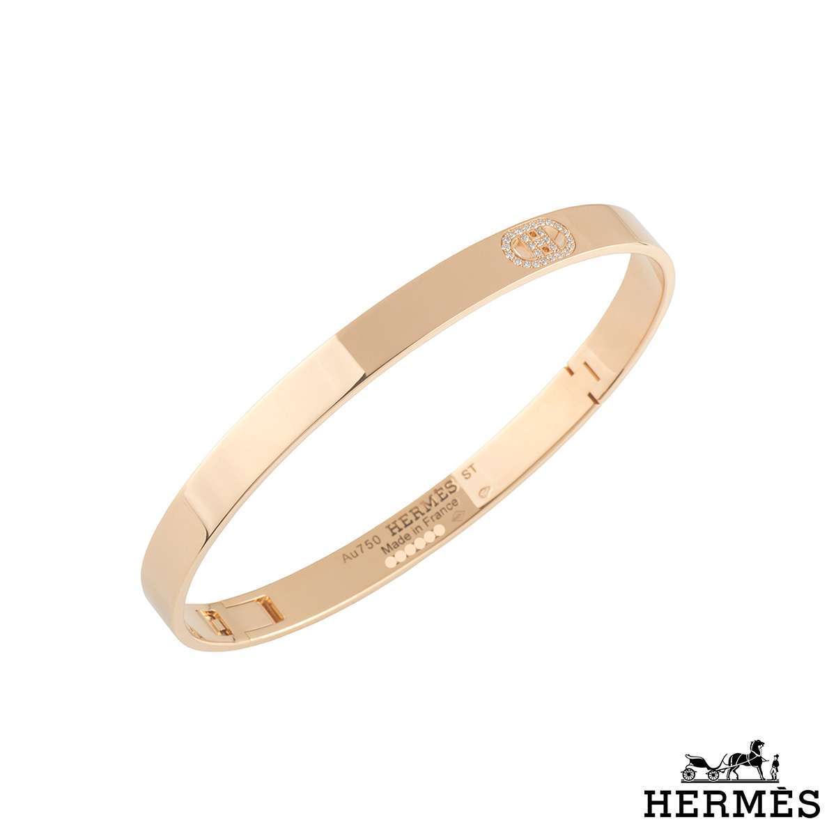 Hermes Rose Gold Diamond D Ancre Bangle 0.07ct H115400B